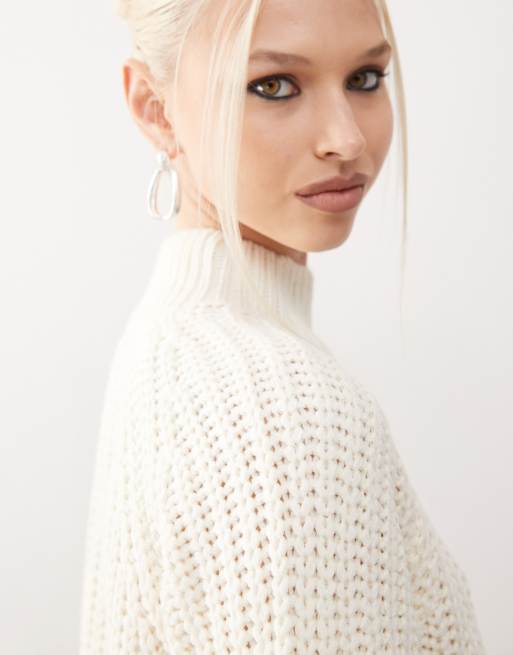 Noisy May high neck cropped knit sweater in cream, 2 of 4