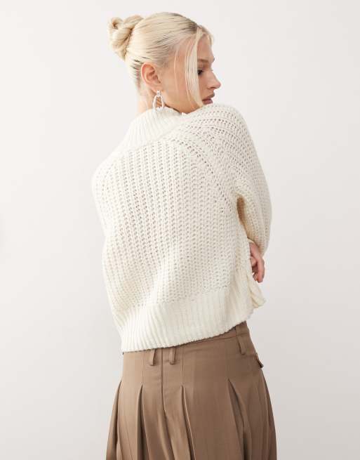 Noisy May high neck cropped knit sweater in cream