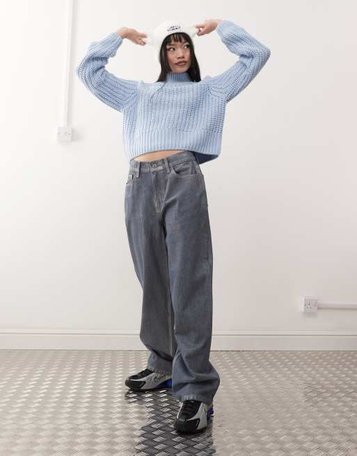 Noisy May high neck cropped knit sweater in light blue | ASOS