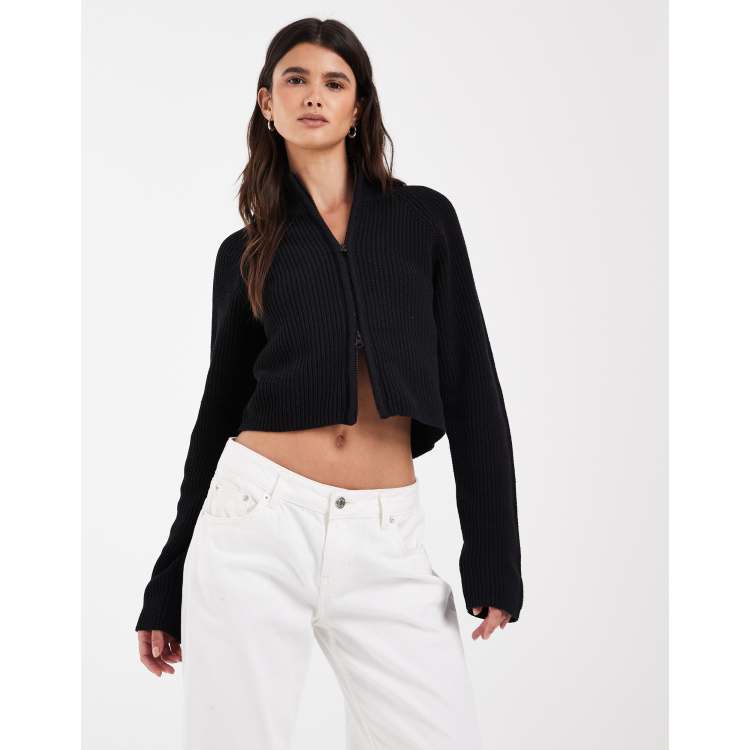 Noisy May high neck full zip up cardigan in black | ASOS