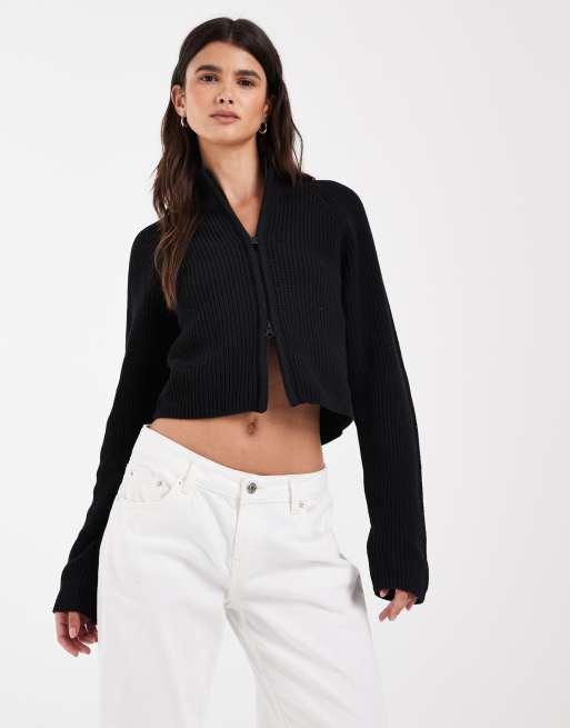 Noisy May high neck full zip up cardigan in black | ASOS