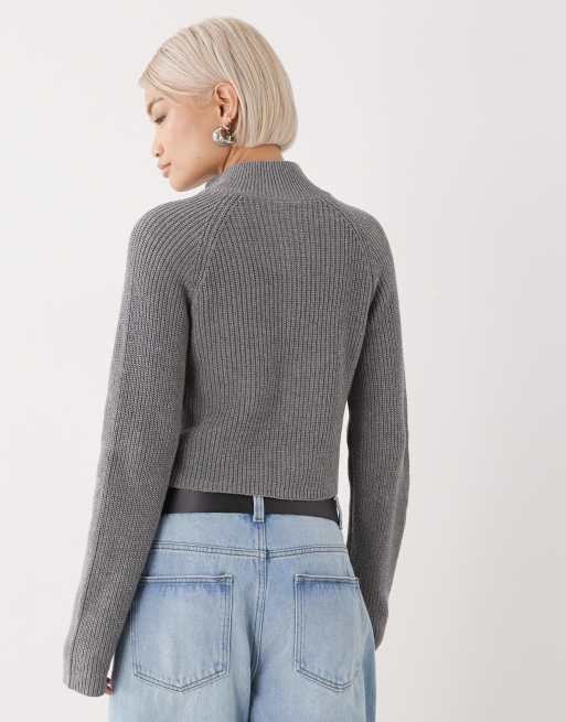 Noisy May high neck full zip up cardigan in medium gray | ASOS