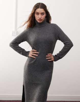 Noisy May high neck knit midi sweater dress in gray