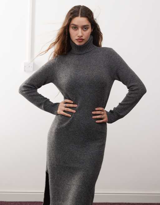 Noisy May high neck knit midi sweater dress in gray | ASOS