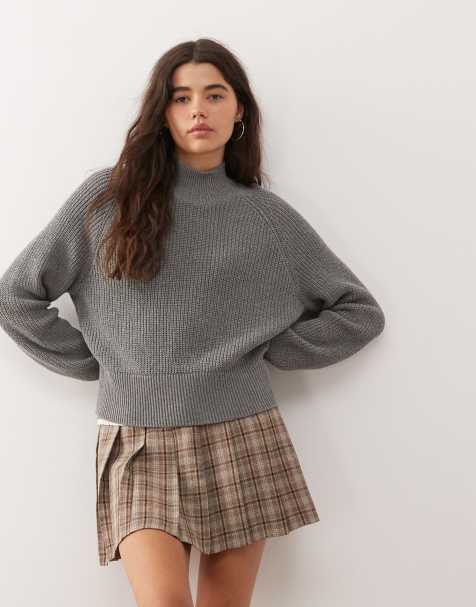 Noisy May high neck knit sweater in medium gray - view 1