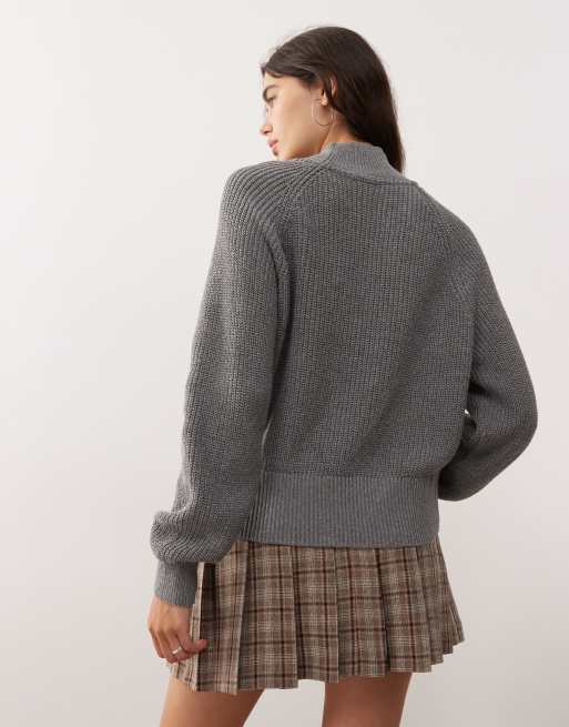 Noisy May high neck knit sweater in medium gray