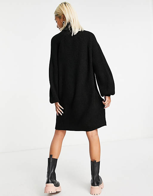  Noisy May high neck knitted dress in black 