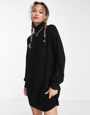 Noisy May high neck knitted mini jumper dress in black