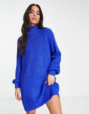 Noisy May high neck mini jumper dress in royal blue