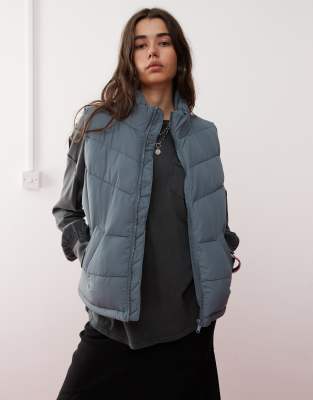Noisy May Noisy May high neck padded gilet in blue grey