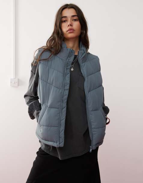 Noisy May high neck padded gilet in blue grey - view 1