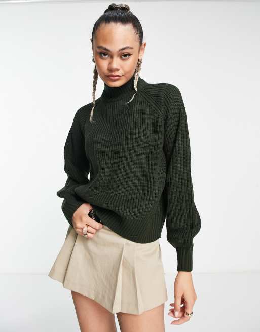 Noisy May high neck ribbed jumper in dark green | ASOS