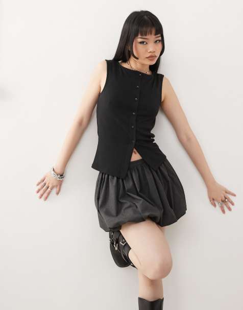 Noisy May high neck ribbed vest in black - view 1