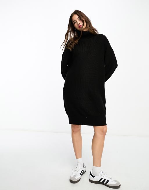 Noisy May high neck wide sleeve knitted sweater dress in black