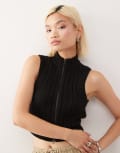 [Noisy May] Noisy May high neck zip-through knitted singlet in black XS Black