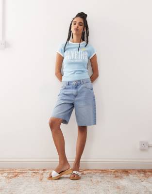 Noisy May High Rise Baggy Denim Shorts In Blue