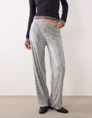 Noisy May High Rise Pull On Sequin Pants In Black
