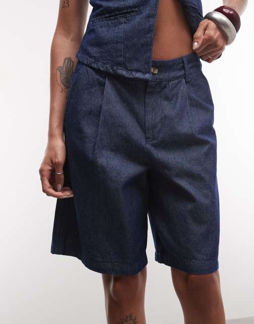Noisy May high rise tailored bermuda shorts in dark blue denim (part of a set), 5 of 5