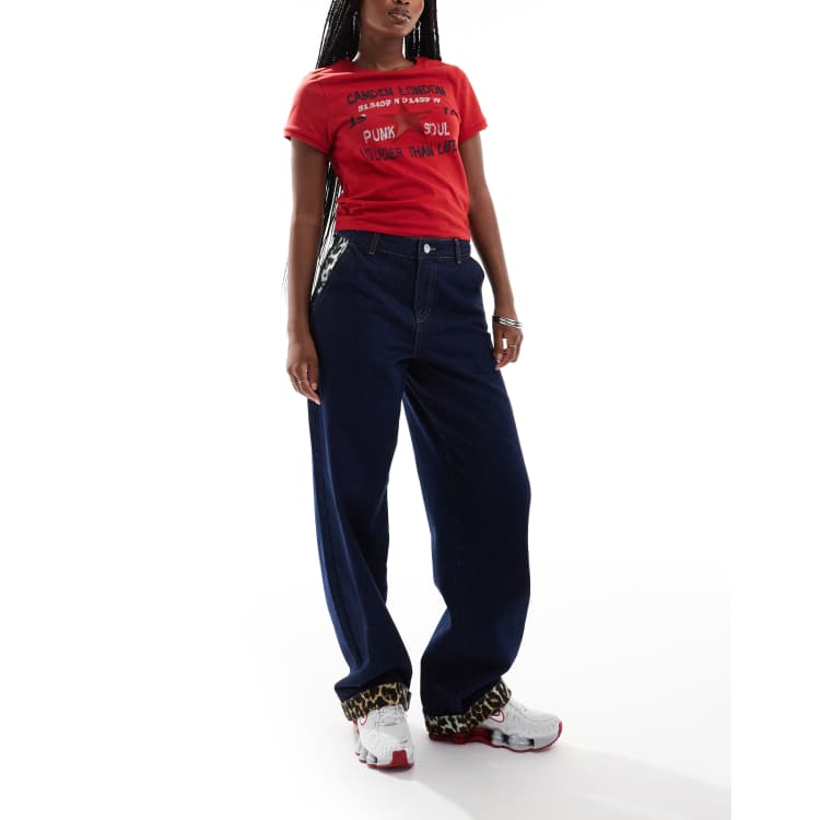パンツ Leopard design straight wide denim pants Leopard design straight wide denim pants | Judin