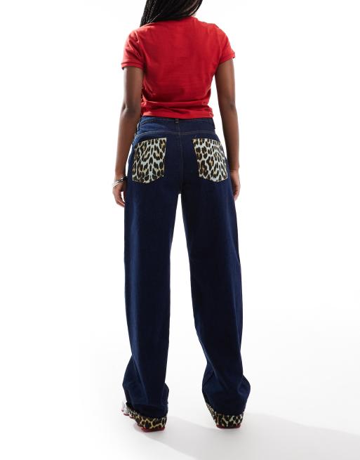 デニム・ジーパン Leopard Print Jeans LIMITED COLLECTION Plus Size Grey Leopard Print Wide Leg