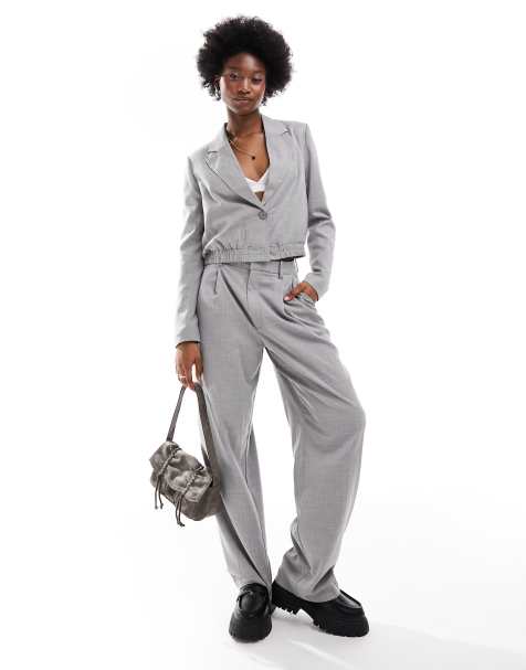 Noisy May high rise wide leg pants in light gray - part of a set - view 1