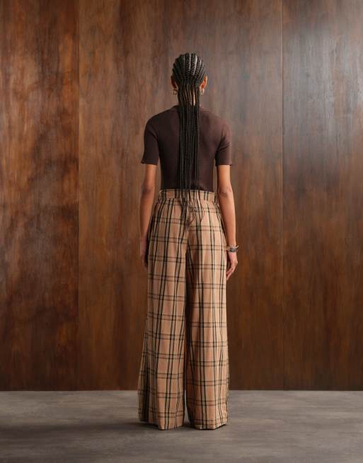 Beige Plaid Palazzo Pants Trendyol Collection High Waist Beige