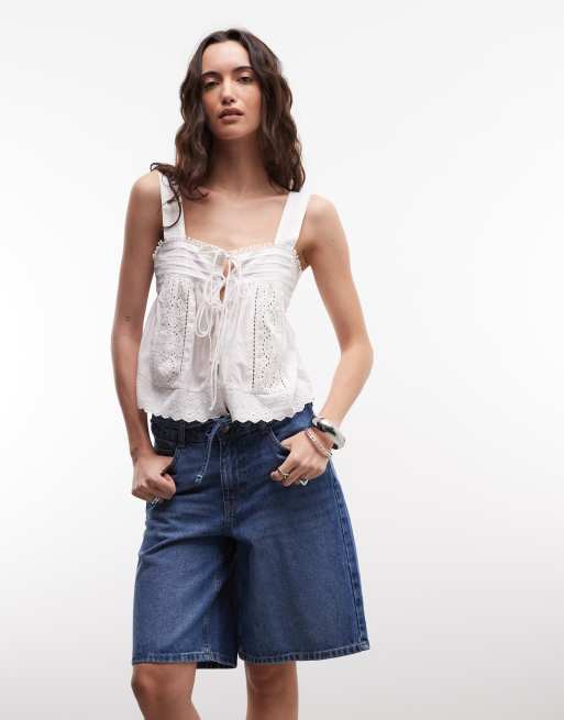 Noisy May high waist Bermuda shorts in mid blue denim, 2 of 5