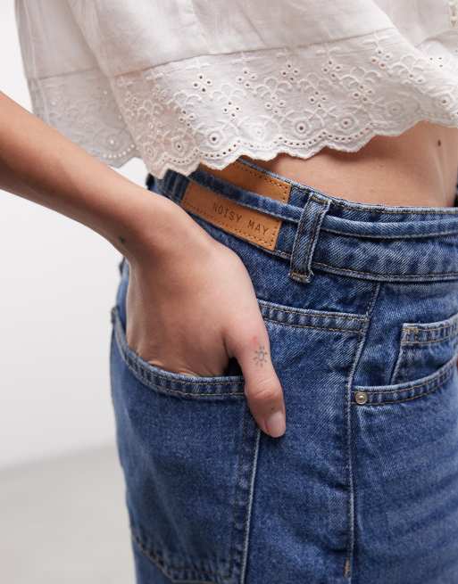 Noisy May high waist Bermuda shorts in mid blue denim, 3 of 5