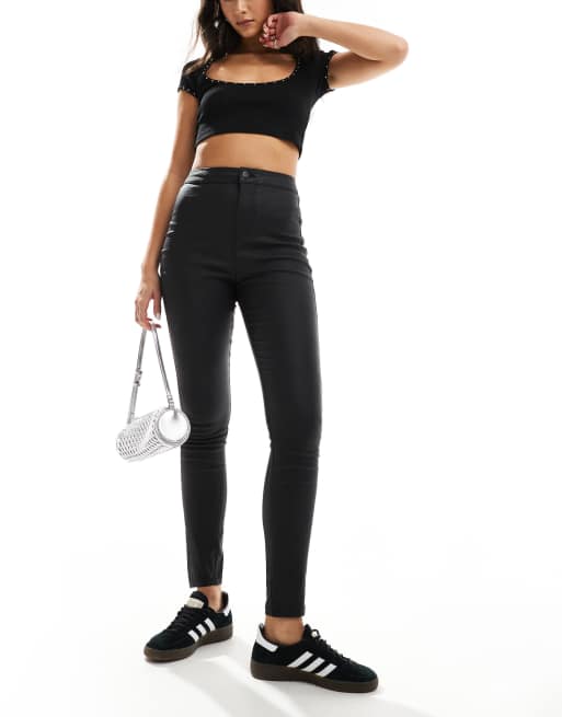 Noisy May high waist coated skinny pants in black, 5 of 5