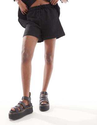 high waist ripple shorts in black - part of a set