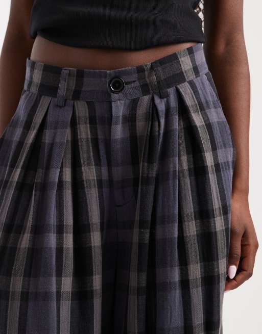 Noisy May high waist wide leg pants in deep grey check, 3 of 5
