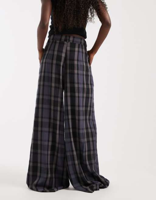 Noisy May high waist wide leg pants in deep grey check, 4 of 5
