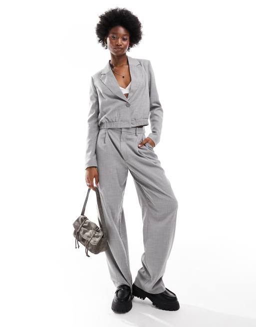Noisy May high waist wide leg pants in light grey (part of a set)