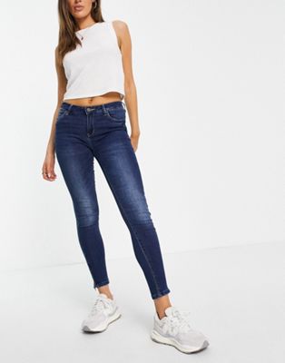 Noisy May high waisted ankle grazer skinny jeans in blue - ASOS Price Checker