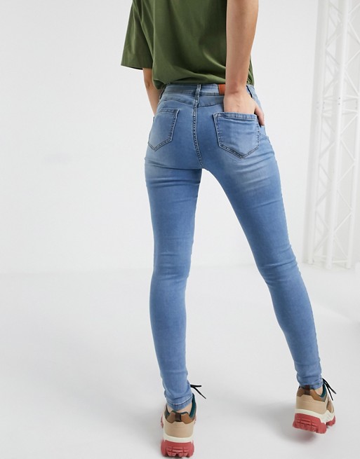Noisy May High Waisted Body Shaping Jeans In Light Blue Denim Asos