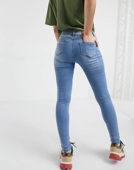 Noisy May High Waisted Body Shaping Jeans In Light Blue Denim Asos