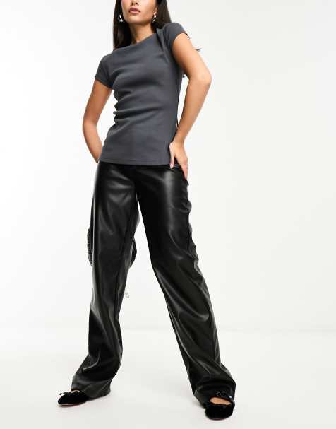 Black Low Rise Leather Pant