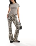 [Noisy May] Noisy May high waisted flared pants in snake print-White S White Snake