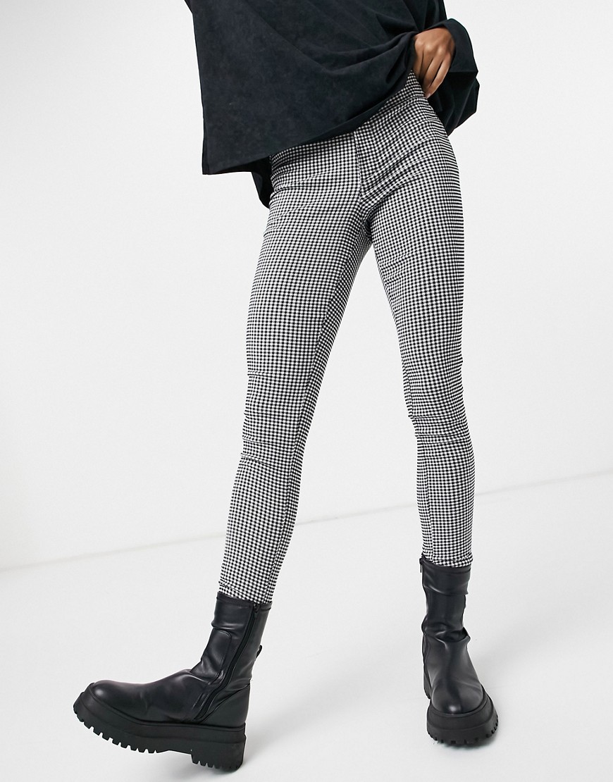 Noisy May high waisted ponte skinny trouser in houndstooth-Multi