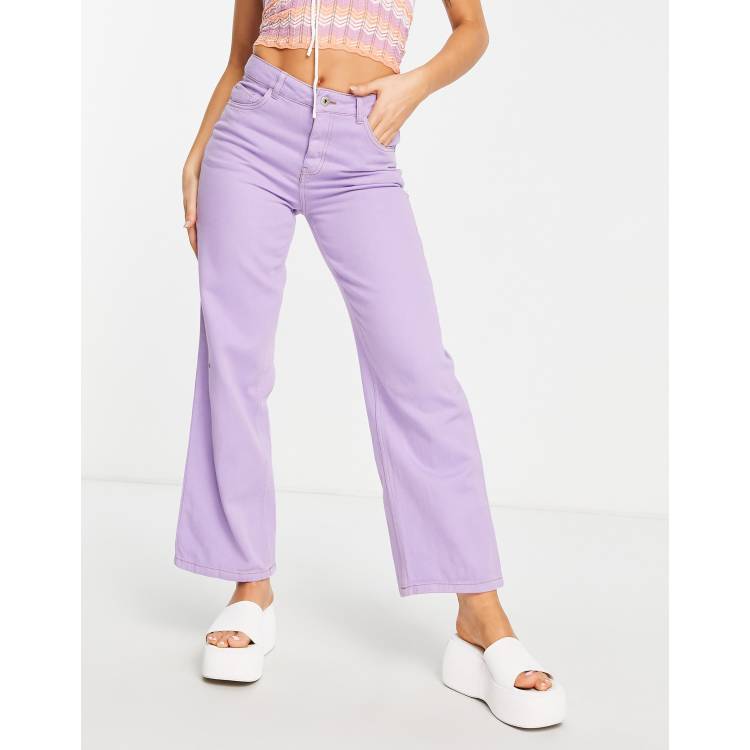 Only high waisted wide leg jeans in purple