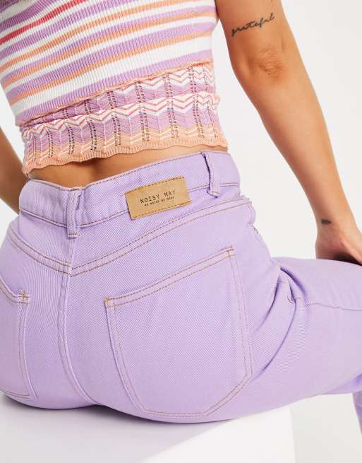 Only high waisted wide leg jeans in purple