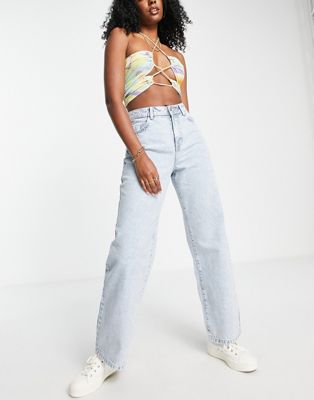 Noisy May high waisted wide leg jeans in light blue wash | ASOS