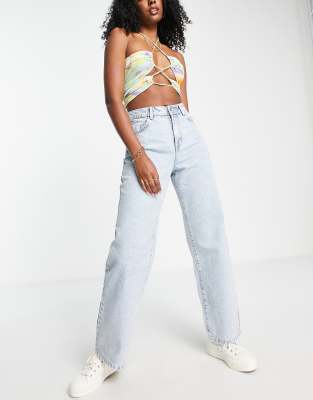 Noisy waisted wide leg jeans in light blue | ASOS