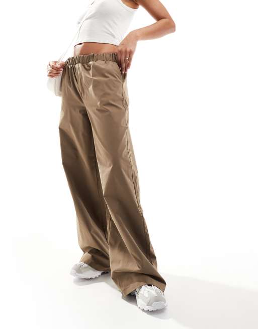 Noisy May high waisted wide leg pants in tan ASOS
