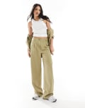 [Noisy May] Noisy May high waisted wide leg tailored pants in sand (part of a set)-Brown XS Tree house