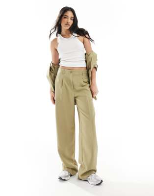 Noisy May Noisy May high waisted wide leg tailored trouser- co-ord in sand-Brown