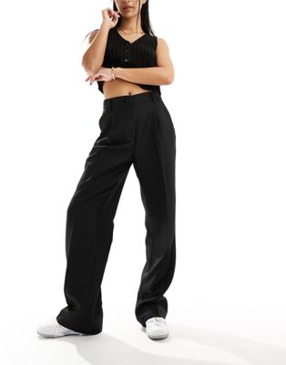 Noisy May high waisted wide leg tailored trousers in black