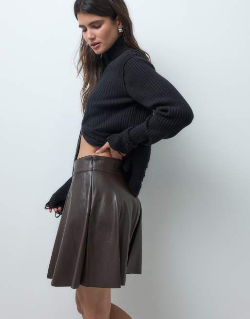 Noisy May high wasted faux leather skirt in brown, 4 of 5