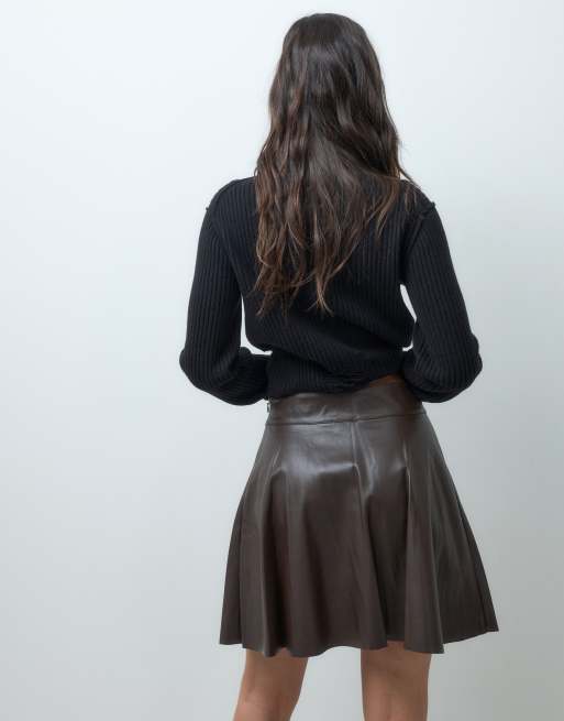 Noisy May high wasted faux leather skirt in brown, 5 of 5