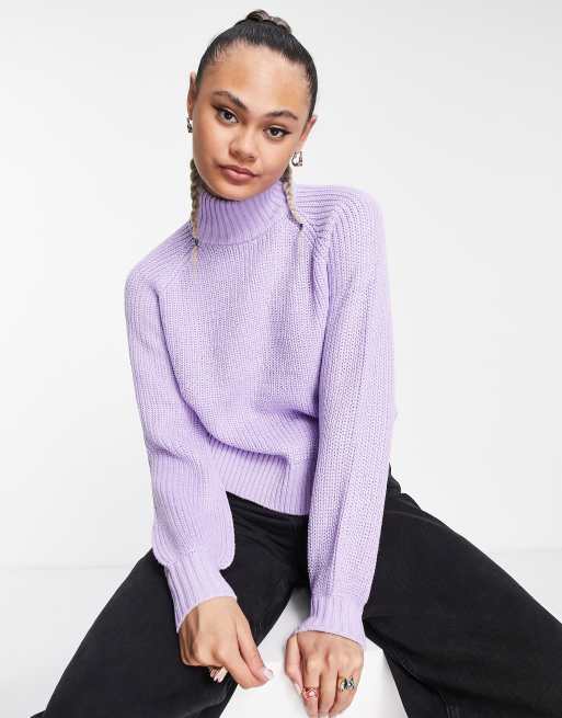 Noisy May – Hochgeschlossener Pullover mit Rippenstruktur in Flieder